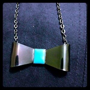 Silver and Blue Bow Necklace